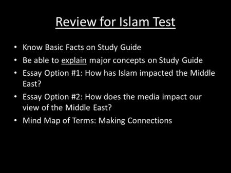 Review for Islam Test Know Basic Facts on Study Guide