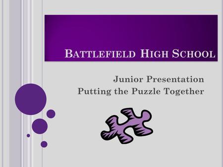 B ATTLEFIELD H IGH S CHOOL Junior Presentation Putting the Puzzle Together.