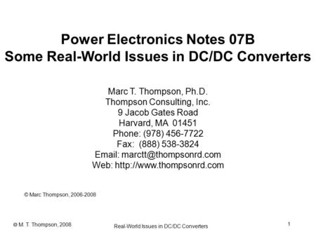 Power Electronics Notes 07B Some Real-World Issues in DC/DC Converters