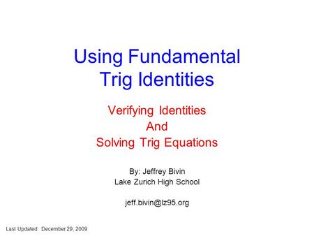 Using Fundamental Trig Identities