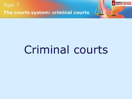 Topic 7 The courts system: criminal courts Criminal courts.