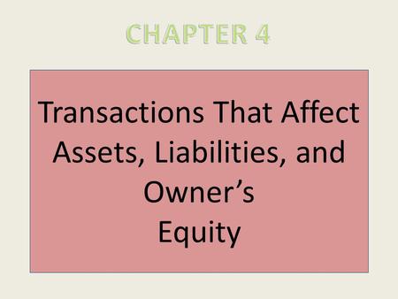 Transactions That Affect Assets, Liabilities, and Owner’s Equity