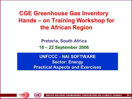 6B.1 1 UNFCCC - NAI SOFTWARE Sector: Energy Practical Aspects and Exercises CGE Greenhouse Gas Inventory Hands – on Training Workshop for the African Region.