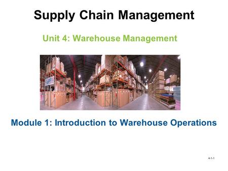 Learning Objectives Determine the need for warehouses and inventory management Identify the various types of warehouses Identify and describe the different.