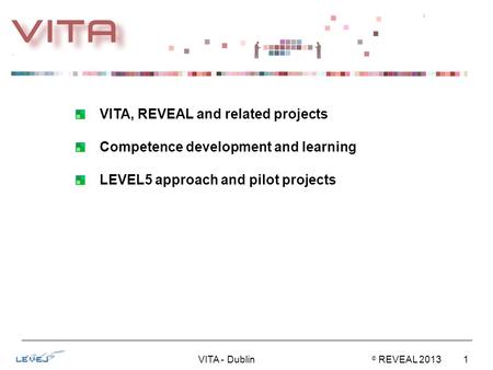 VITA - Dublin 1 © REVEAL 2013 VITA, REVEAL and related projects Competence development and learning LEVEL5 approach and pilot projects.