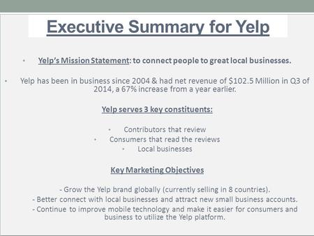 Executive Summary for Yelp