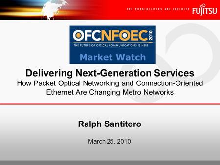 Ralph Santitoro March 25, 2010 Delivering Next-Generation Services How Packet Optical Networking and Connection-Oriented Ethernet Are Changing Metro Networks.