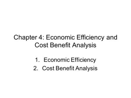 Chapter 4: Economic Efficiency and Cost Benefit Analysis 1.Economic Efficiency 2.Cost Benefit Analysis.