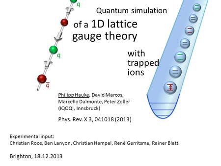 Philipp Hauke, David Marcos, Marcello Dalmonte, Peter Zoller (IQOQI, Innsbruck) Brighton, 18.12.2013 Phys. Rev. X 3, 041018 (2013) Experimental input: