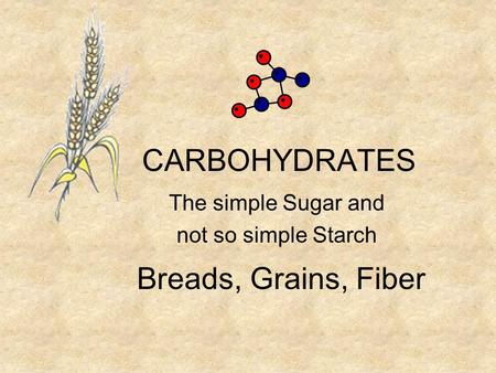 CARBOHYDRATES The simple Sugar and not so simple Starch Breads, Grains, Fiber.