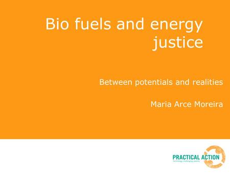 Bio fuels and energy justice Between potentials and realities Maria Arce Moreira.