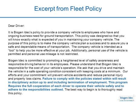 Excerpt from Fleet Policy