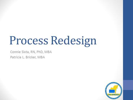 Process Redesign Connie Sixta, RN, PhD, MBA Patricia L. Bricker, MBA.