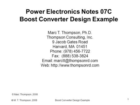 Power Electronics Notes 07C Boost Converter Design Example