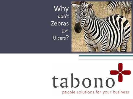 Why don’t Zebras get Ulcers ?. About me ▫ CIPD Qualified HR Professional ▫ Certified NLP Practitioner ▫ Licensed Practitioner Heartmath TM Introduction.