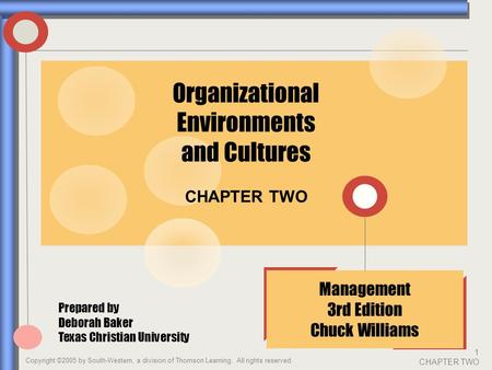 Copyright ©2005 by South-Western, a division of Thomson Learning. All rights reserved 1 CHAPTER TWO CHAPTER TWO Management 3rd Edition Chuck Williams Organizational.