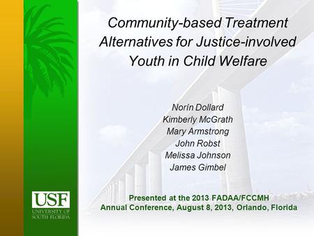 Community-based Treatment Alternatives for Justice-involved Youth in Child Welfare Norín Dollard Kimberly McGrath Mary Armstrong John Robst Melissa Johnson.