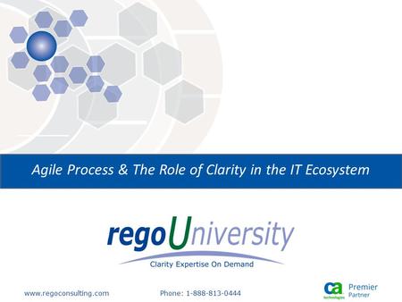 Www.regoconsulting.comPhone: 1-888-813-0444 Agile Process & The Role of Clarity in the IT Ecosystem.