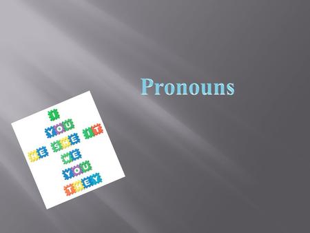 A pronoun is a word that takes the place of one or more nouns. Pro- means for (standing FOR a noun)  yg9MKQ1OYCg.