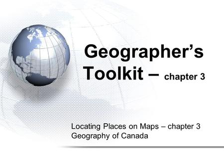 Geographer’s Toolkit – chapter 3
