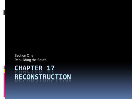 Section One Rebuilding the South. Reconstruction  The process of readmitting the former Confederate states into the Union.  1865-1877.