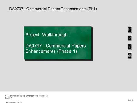 1 of 10 3.1: Commercial Papers Enhancements (Phase 1) / DA0797 Last updated: 05-00 Project Walkthrough: DA0797 - Commercial Papers Enhancements (Phase.