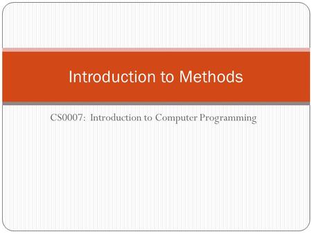 Introduction to Methods