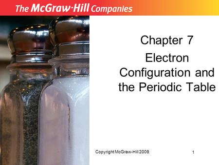 Chapter 7 Electron Configuration and the Periodic Table 1 Copyright McGraw-Hill 2009.
