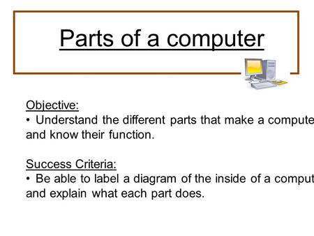 Parts of a computer Objective: