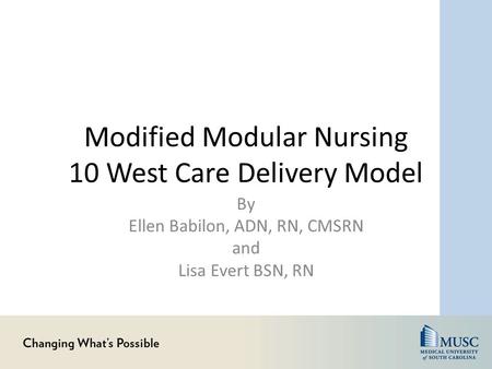 Modified Modular Nursing 10 West Care Delivery Model
