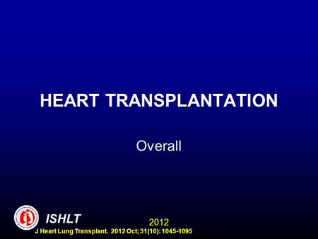 HEART TRANSPLANTATION Overall ISHLT 2012 J Heart Lung Transplant. 2012 Oct; 31(10): 1045-1095.