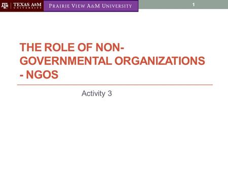 THE ROLE OF NON- GOVERNMENTAL ORGANIZATIONS - NGOS Activity 3 10/4/2011 1.