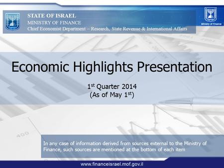 Economic Highlights Presentation 1 st Quarter 2014 (As of May 1 st ) STATE OF ISRAEL MINISTRY OF FINANCE Chief Economist Department – Research, State Revenue.