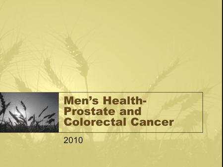 Men’s Health- Prostate and Colorectal Cancer 2010.