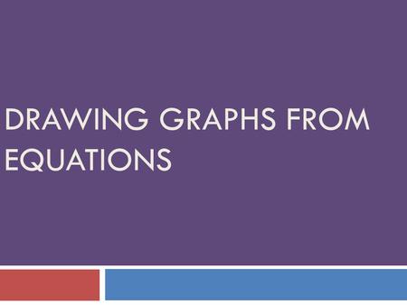 DRAWING GRAPHS FROM EQUATIONS. Objectives  Learn how to calculate coordinates specific to an equation  Learn how to draw a graph of any equation.