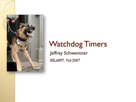 Watchdog Timers Jeffrey Schwentner EEL6897, Fall 2007.