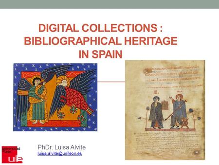 DIGITAL COLLECTIONS : BIBLIOGRAPHICAL HERITAGE IN SPAIN PhDr. Luisa Alvite
