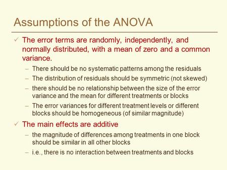 Assumptions of the ANOVA