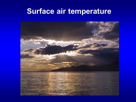 Surface air temperature. Review of last lecture Earth’s energy balance at the top of the atmosphere and at the surface. What percentage of solar energy.