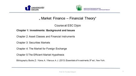 „ Market Finance – Financial Theory“ Course at ESC Dijon