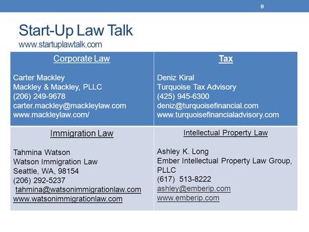 Start-Up Law Talk  0 Corporate Law Carter Mackley Mackley & Mackley, PLLC (206) 249-9678
