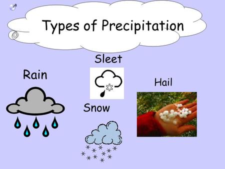 Rain Sleet Snow Hail Types of Precipitation. Precipitation Starts With Different Air Masses Being Pushed Around by Global Winds High pressured air mass.