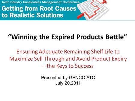 “Winning the Expired Products Battle” Ensuring Adequate Remaining Shelf Life to Maximize Sell Through and Avoid Product Expiry – the Keys to Success Presented.