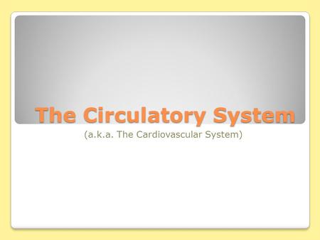 The Circulatory System (a.k.a. The Cardiovascular System)