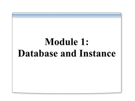 Module 1: Database and Instance. Overview Defining a Database and an Instance Introduce Microsoft’s and Oracle’s Implementations of a Database and an.