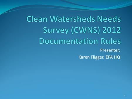 Presenter: Karen Fligger, EPA HQ 1. Session Overview CWNS 2012 Documentation Criteria Recap Pre-Approved Document Types Innovative Needs and Costs Documentation.