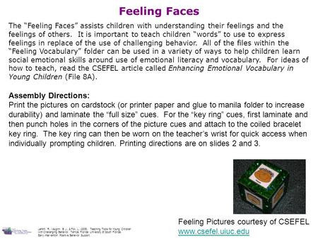 Feeling Faces Assembly Directions: