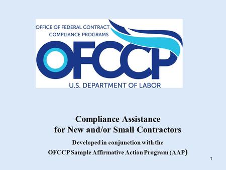 1 Compliance Assistance for New and/or Small Contractors Developed in conjunction with the OFCCP Sample Affirmative Action Program (AAP )