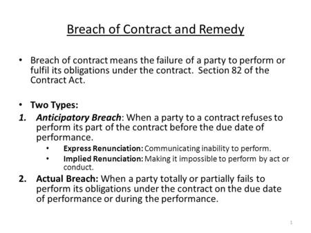 Breach of Contract and Remedy