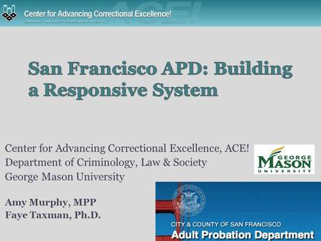 Center for Advancing Correctional Excellence, ACE! Department of Criminology, Law & Society George Mason University Amy Murphy, MPP Faye Taxman, Ph.D.